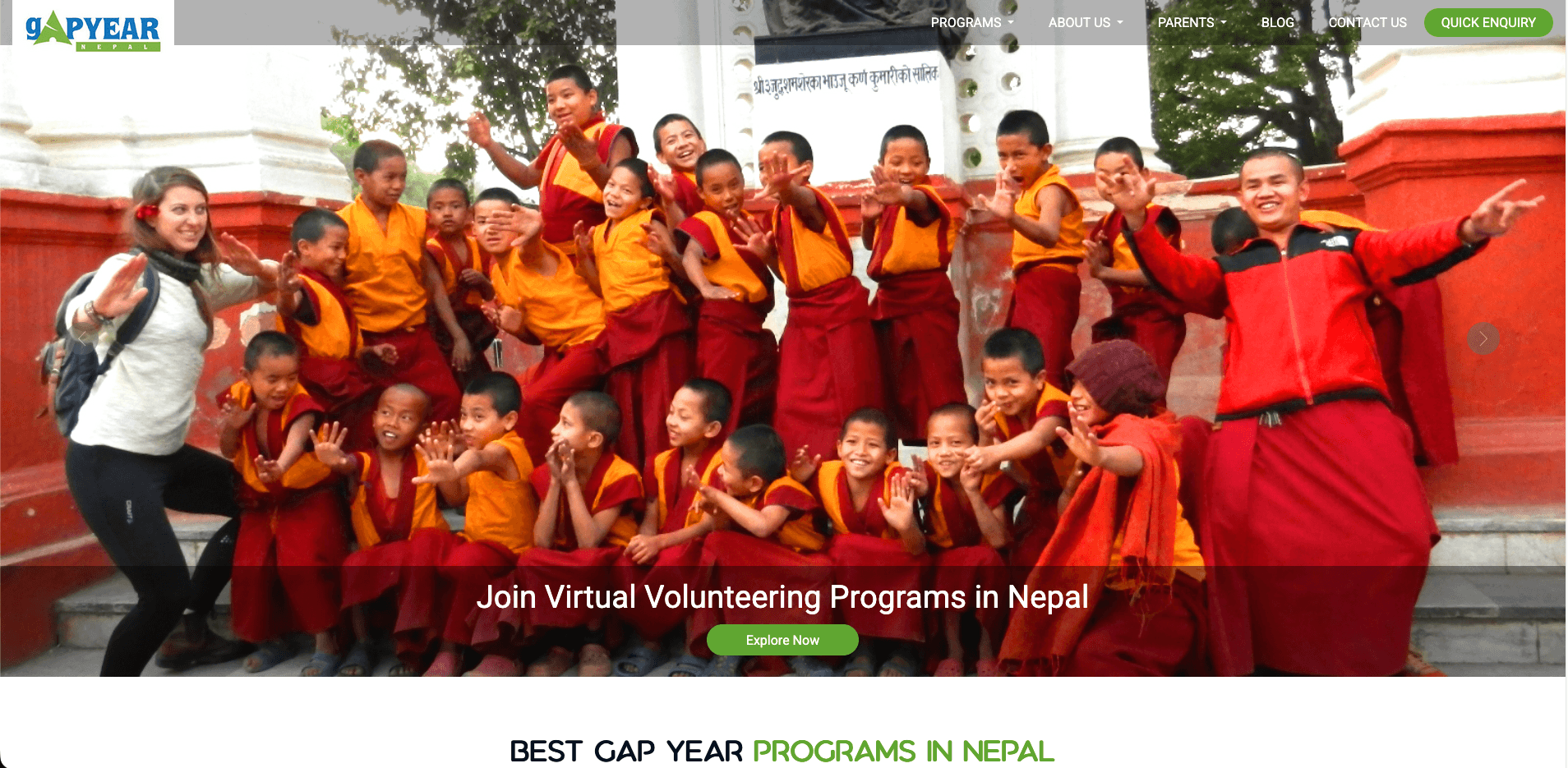 Screenshot of Gap Year Nepal